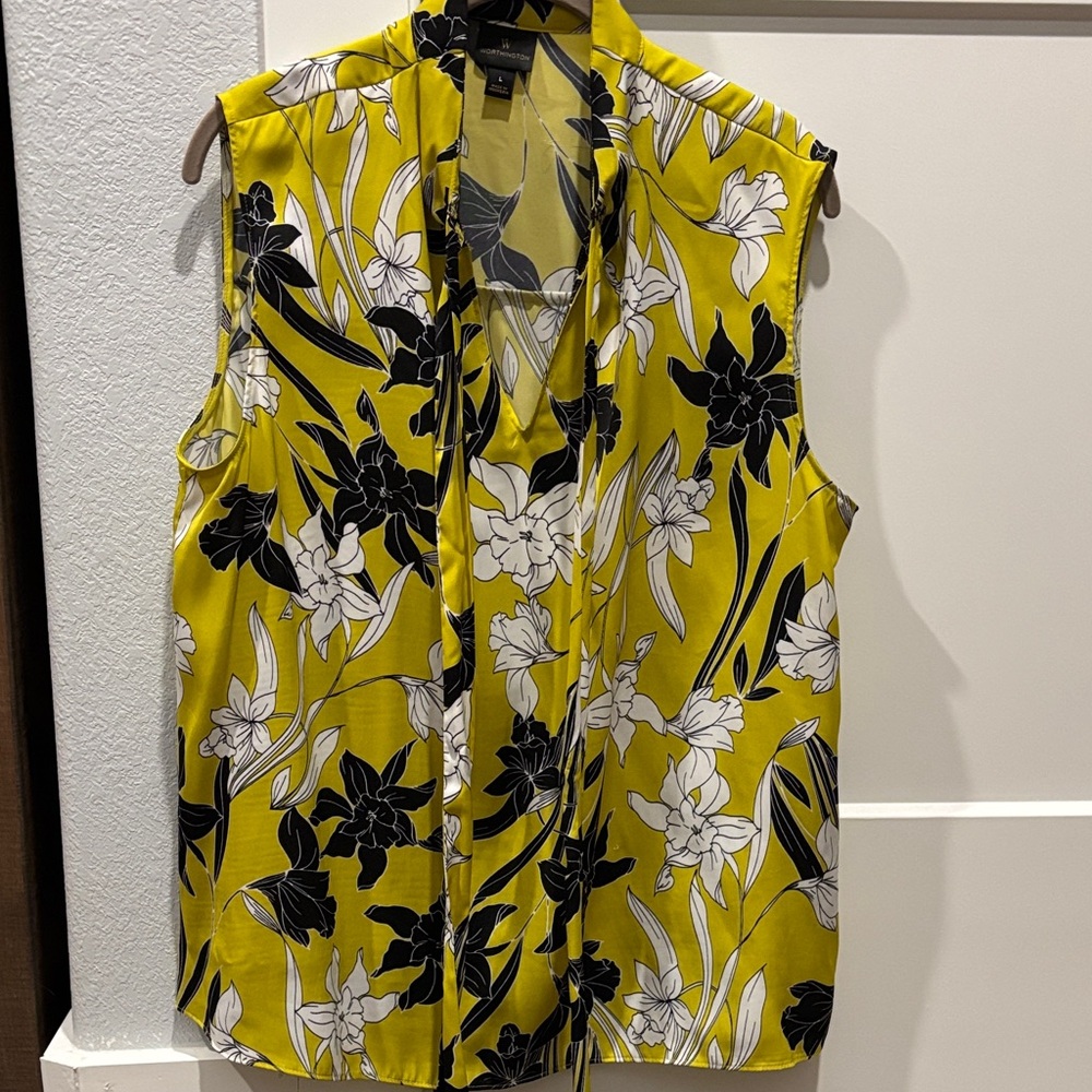Worthington Yellow and Black Floral Blouse